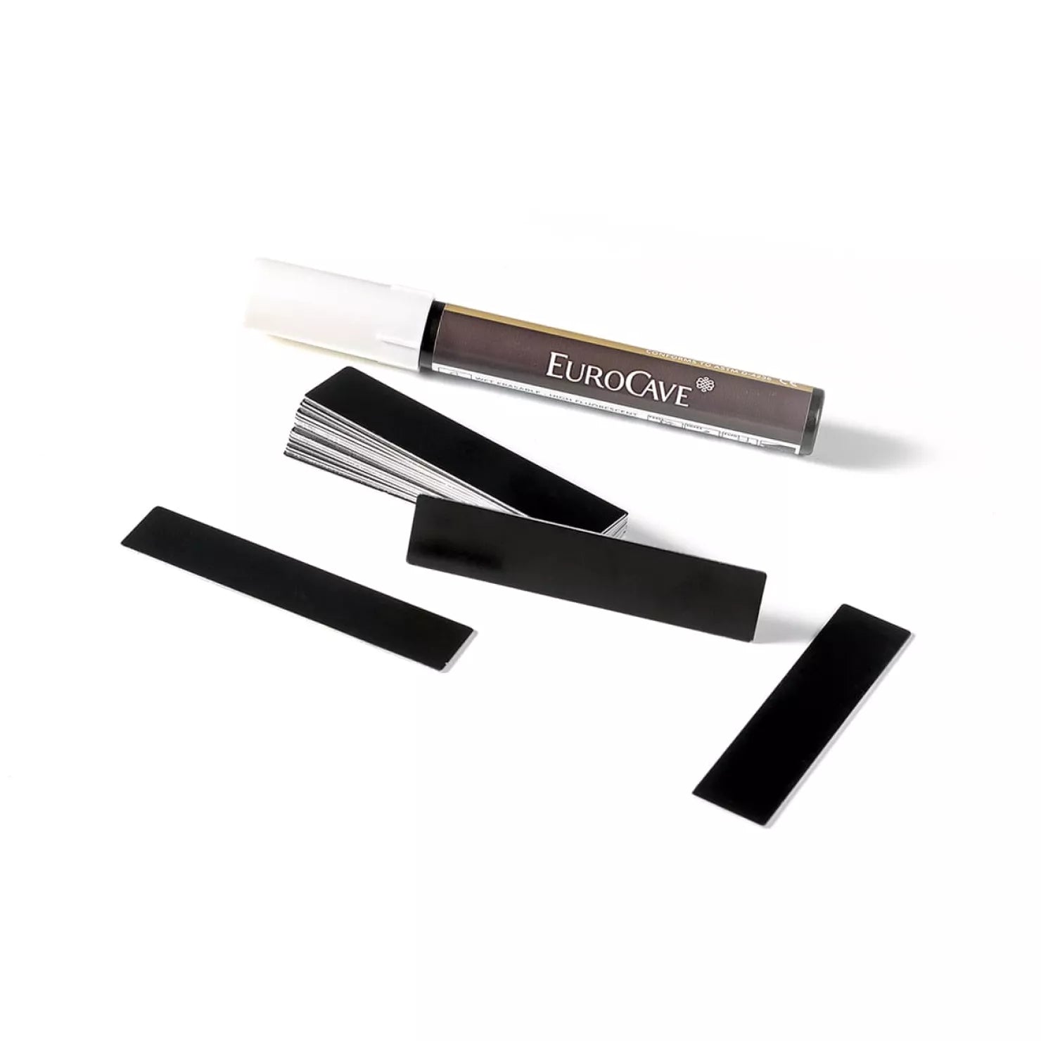 Erasable white marker pen with 20 reusable aluminium bottle identification support strips